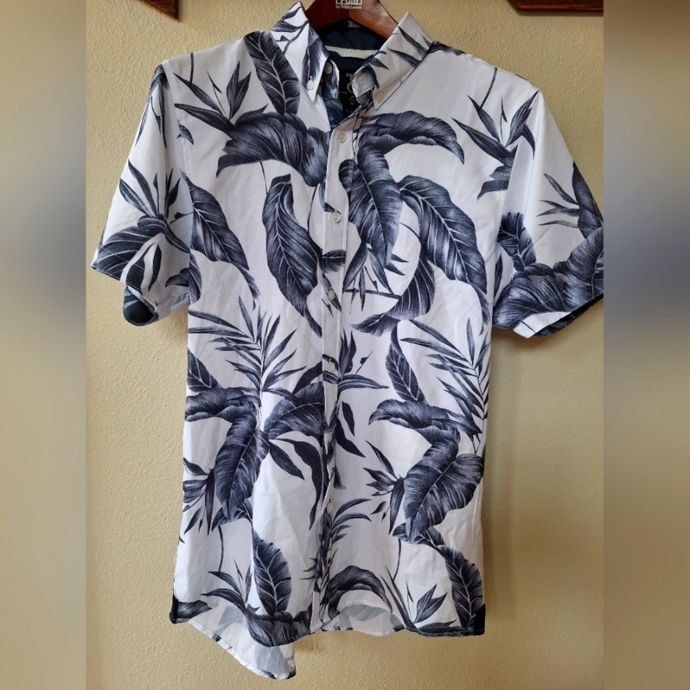 Fried Denim Mens Slim Fit Black/White Short Sleeve Hawaiian Shirt Size M